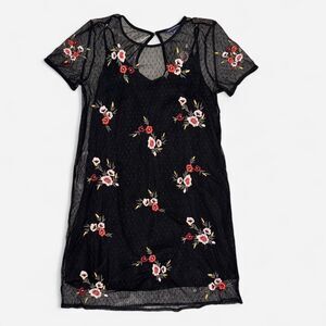 American Eagle Black Mesh Floral Mini Dress (Size SMALL)